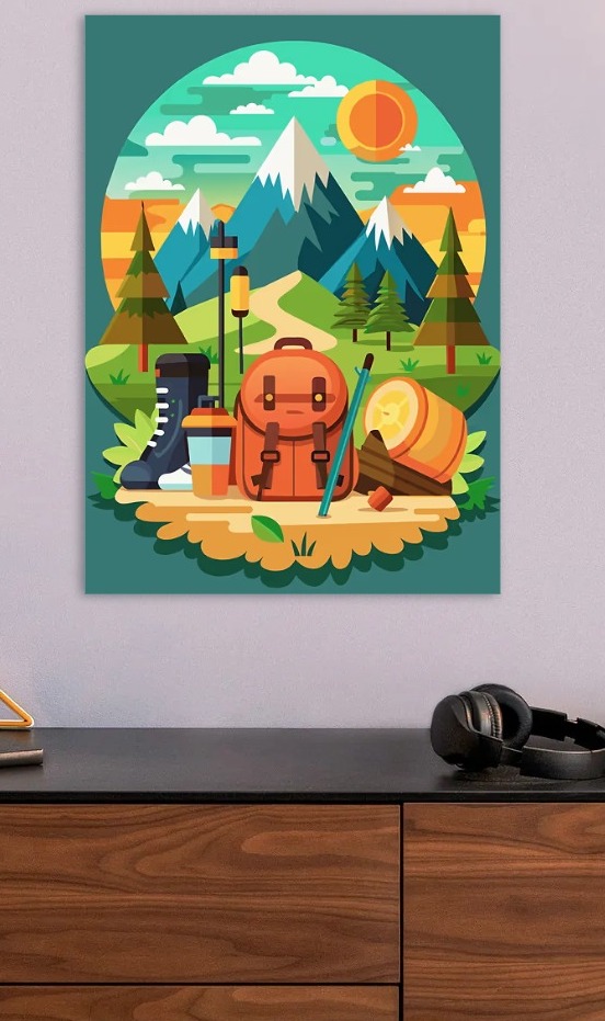 Hiking Adventure Illustration — metal poster wall art by Lineer
